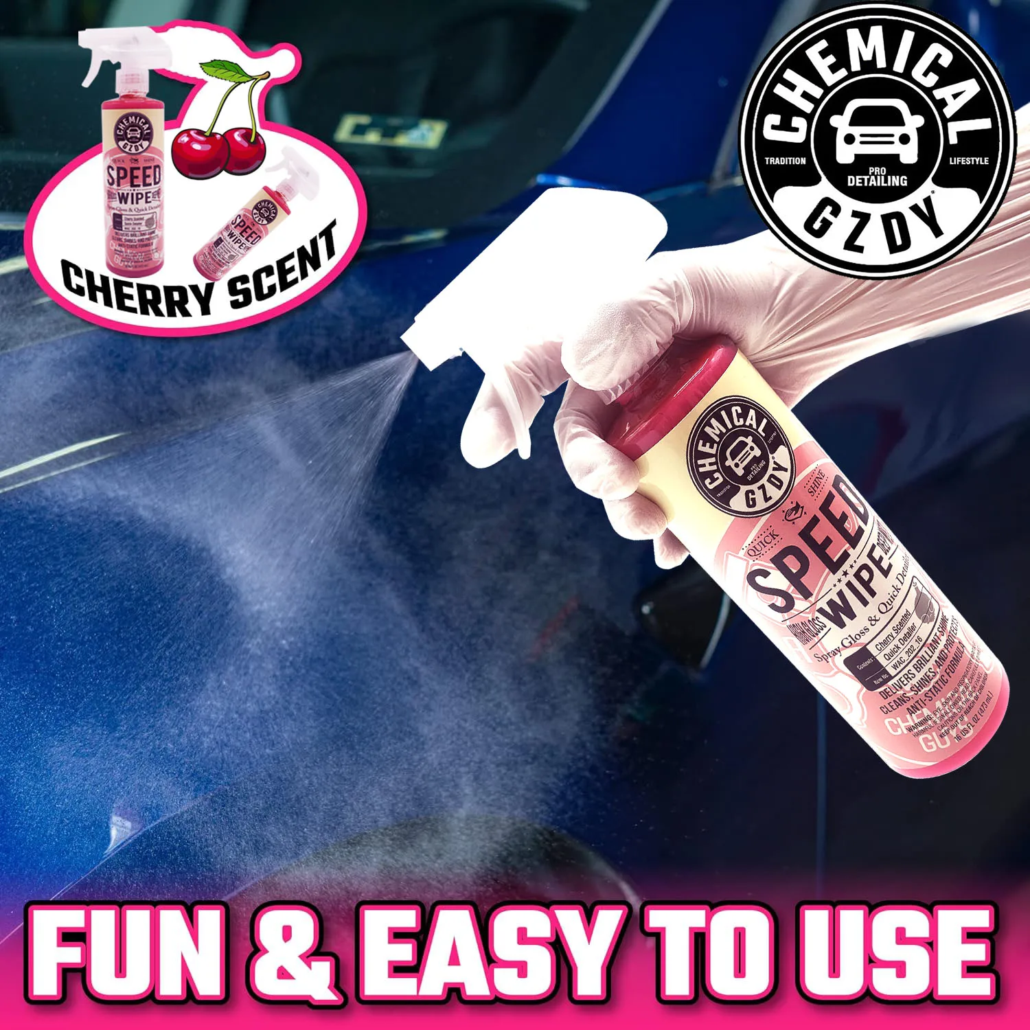 NEW BRAND Speed Wipe Quick Detailer, Safe for Cars, Trucks, SUVs, Motorcycles, RVs & More, 16 fl oz, Cherry Scent