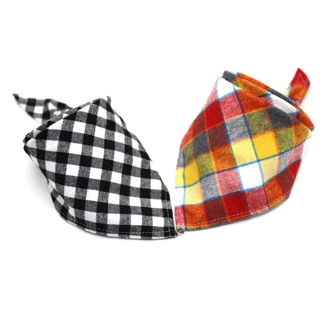 Dropshipping 24 Colors PET Cotton Washable Reversible Triangle Bibs Scarf Painting Plaid Dog Bandana