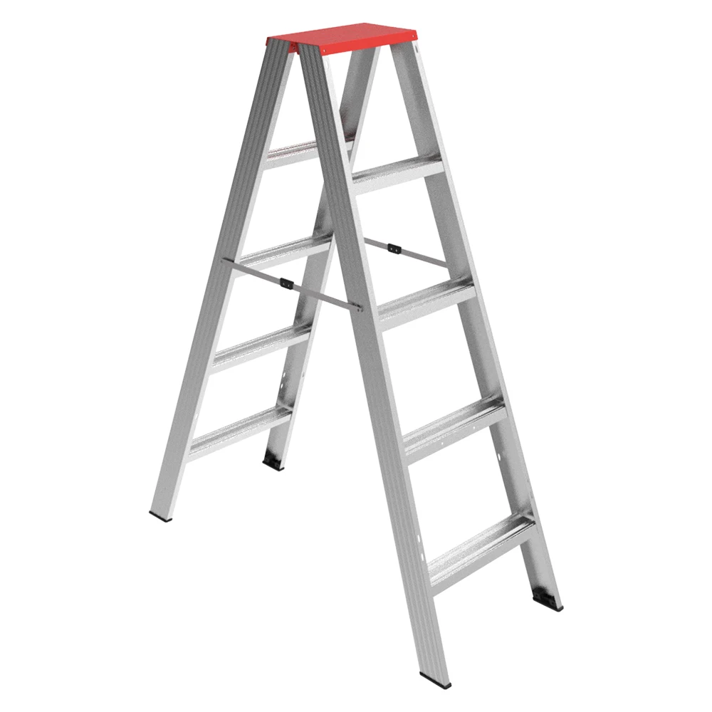 Outdoor using lightweight portable aluminum ladder double-sided 3-7 step industrial aluminum ladder with wide platform