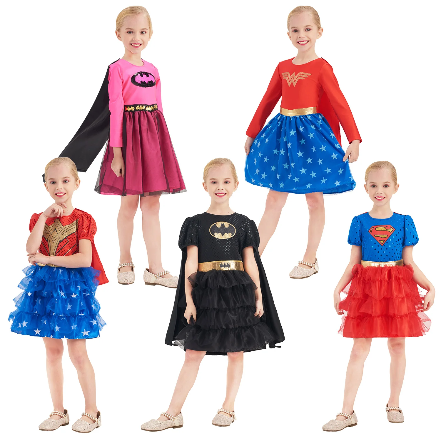 Children TV & Movie Costumes, Girls Dresses Captain American Spider-man Bat man Wonder Woman Cosplay Kids Outfit