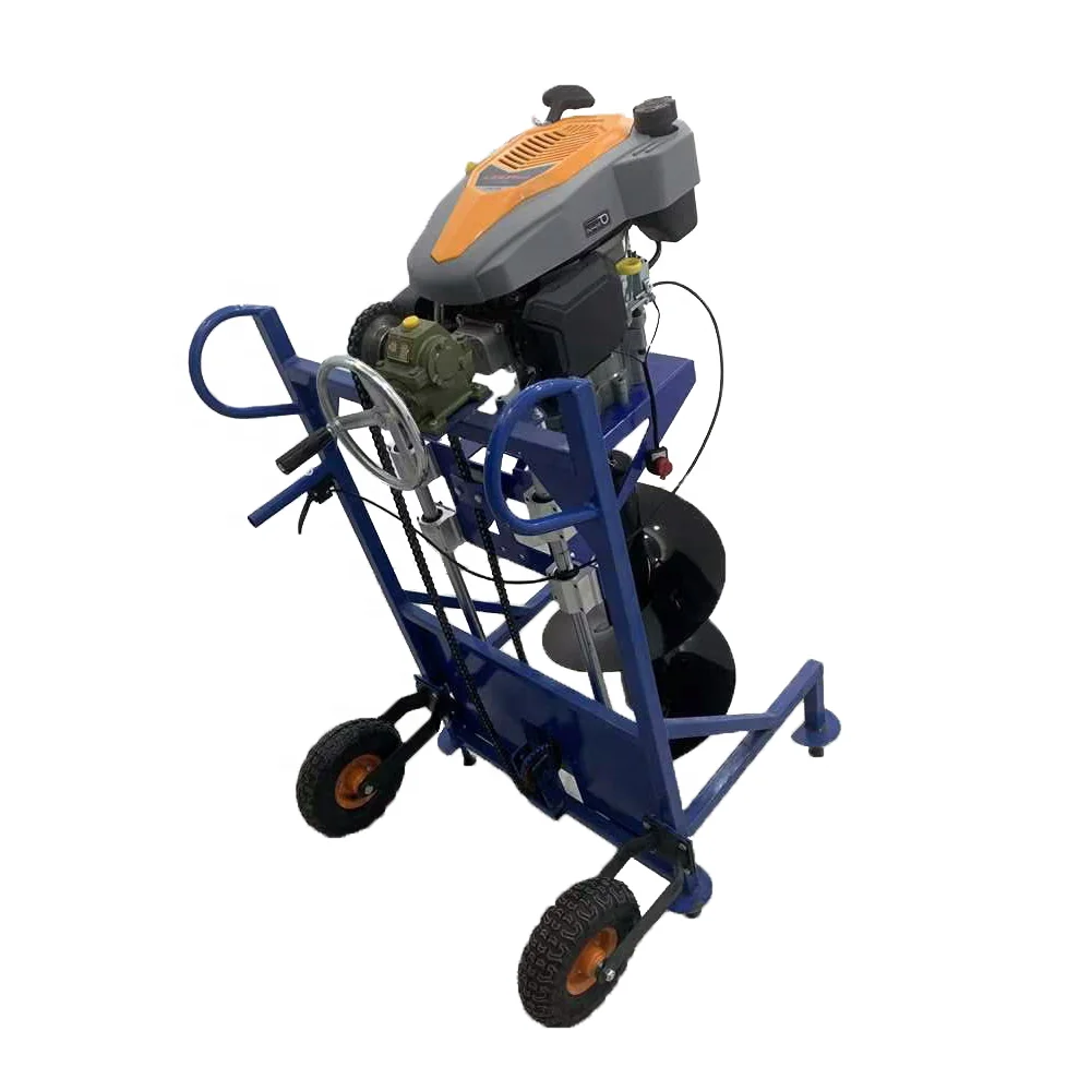 Gasoline hole digger with 500 mm drill and Hand rack or Ground drill with wheelbarrow