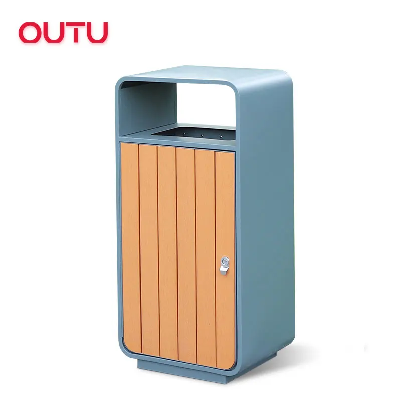 Public outdoor street  bin waste garbage waterproof plastic wood trash bin trash can