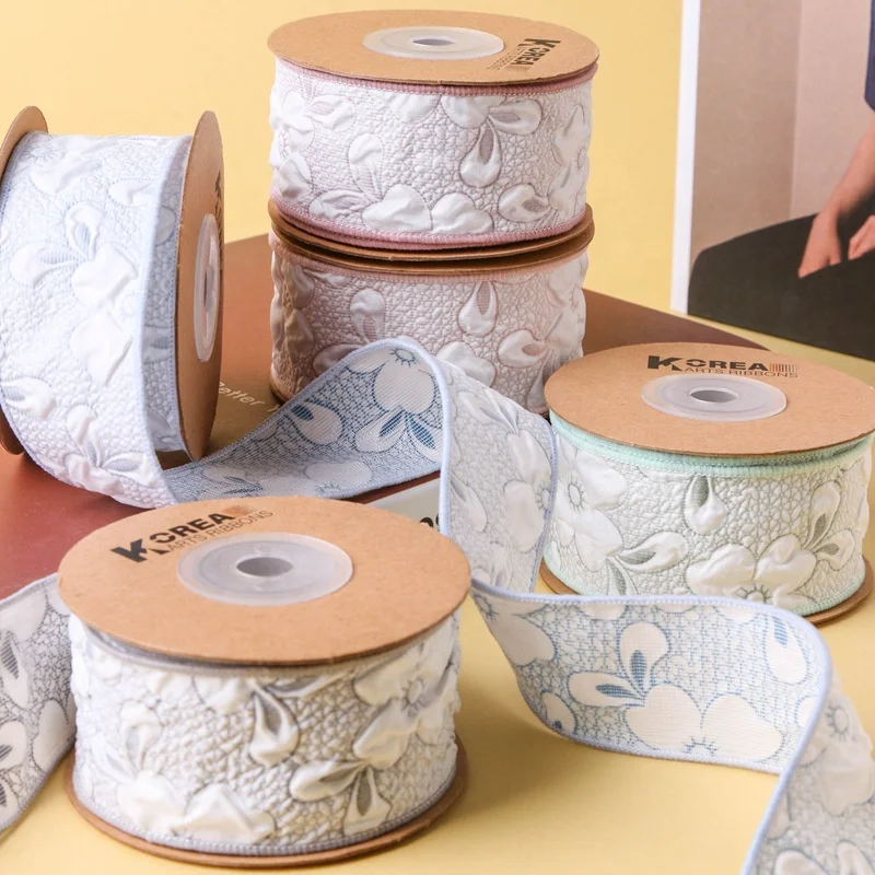 light-colored floral rabbit ear solid pattern jacquard woven ribbon 50 yard