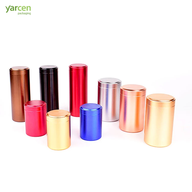 Wholesale plating color round  twist lid  aluminum tin can for tea