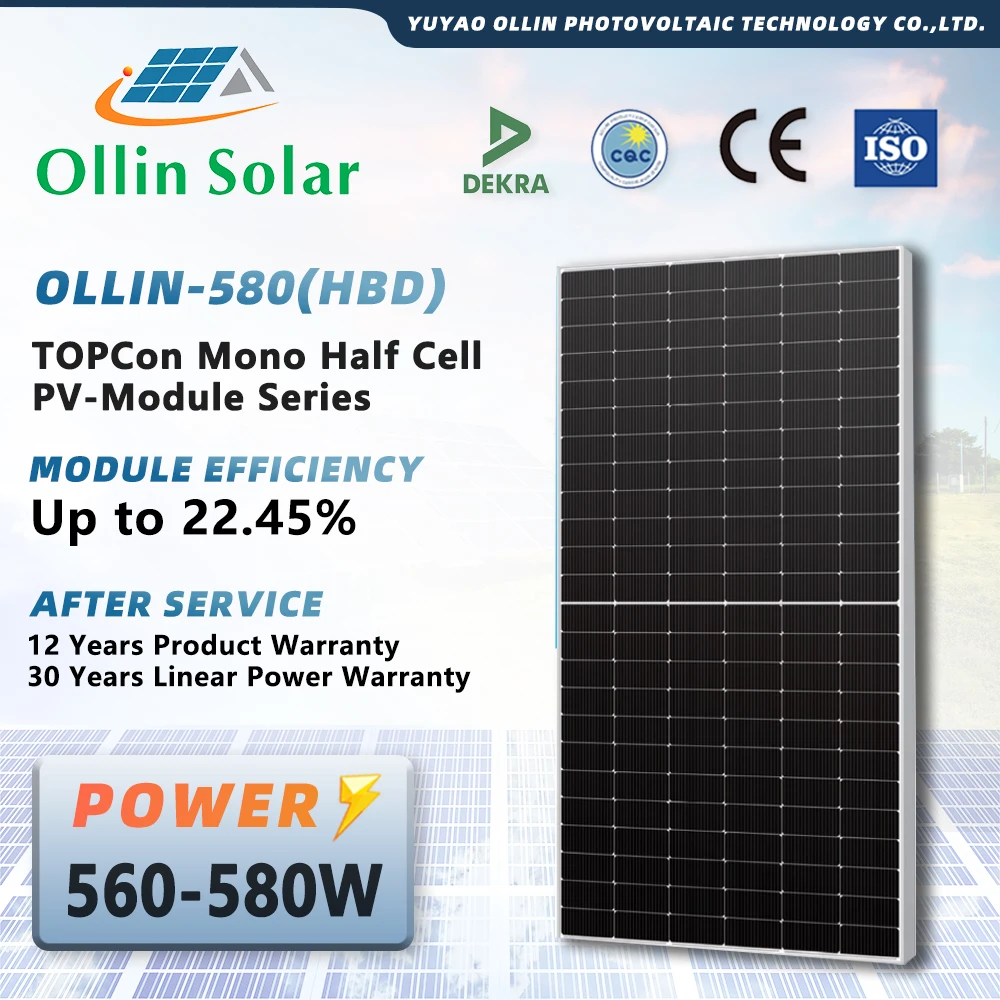 Solar Panel Cheaper Price Topcon N Type 580 Watt M10 Bificial Solar Panel IP67 Efficiency up to 21.29% for Power Station