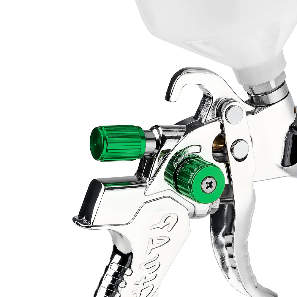 Professional Auto Body Paint Spray Gun Kit - HVLP Gravity Feed with 1.4mm/1.7mm/2.0mm Nozzle, Green Finish for Car Repair.