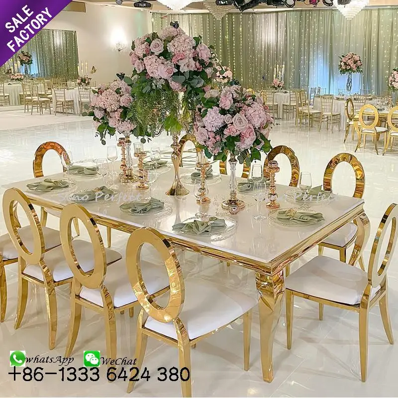 Cheap Price Hotel Stainless Steel Oval Shape Glass Golden Wedding Tables For Groom And Bride