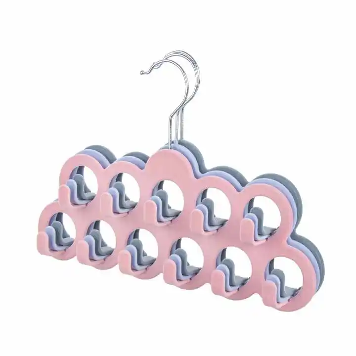 Single Tier Plastic Flocked Belt Hanger Non-Slip Velvet Silk Scarf Rack with Hook Clothing Hijab Hangers Velvet Fabric Hangers