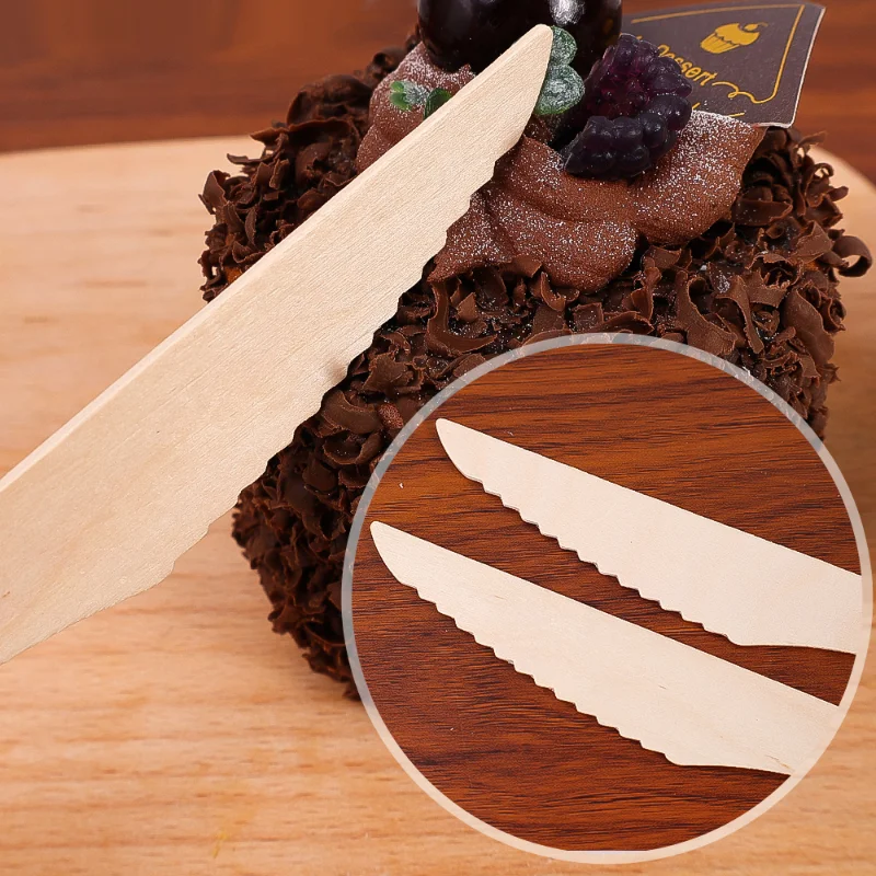 100pcs Bamboo Knife Fork Spoons Disposable Tableware Sets Kitchen Utensil for Cakes Desserts Wedding Birthday Party Supplies