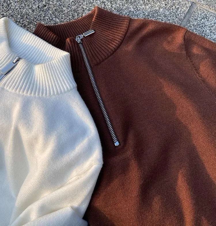 1/4 Zipper Sweater Custom Men Knitwear Oversized Ribbed Knit Turtleneck Pullover Quarter 1/4 Half Zip Knitted Sweater For Men