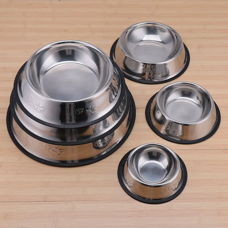Stainless Steel Dog Bowl Travel Pet Food Bowl with Rubber Base