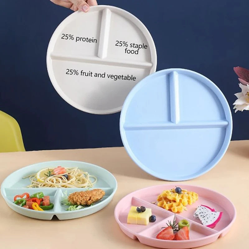 Unbreakable Divided Plates Wheat Straw Plate Reusable Dinnerware Portion Control Round Bariatric Plastic Plate