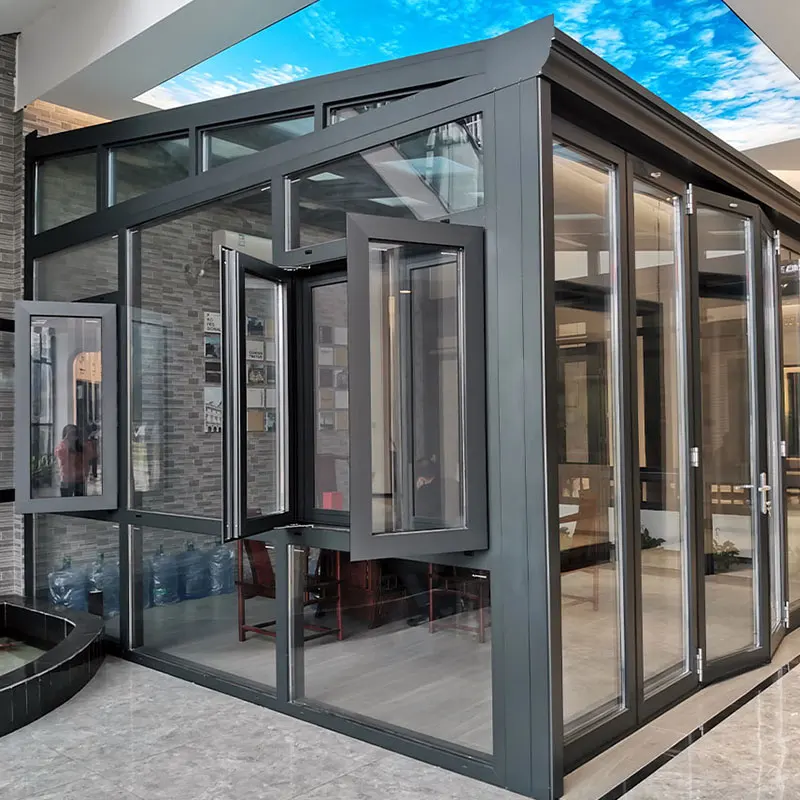 Modern aluminium tempered glass sun room with remote control fully automatic sun room