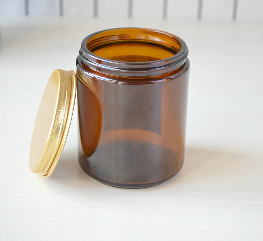 250ml amber /clear glass candle jar Manufacturers with gold lid