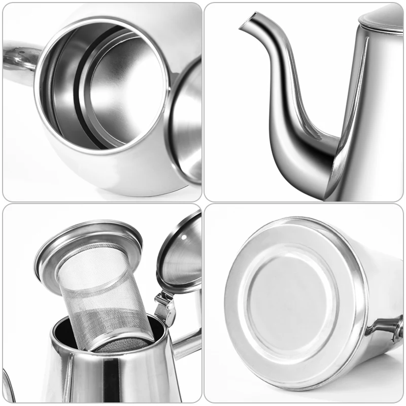 Yuedisi Factory Stainless Steel Classic Pot Coffee Kettle Tea Kettle with Tea Strainer Induction For Hotel Restaurant