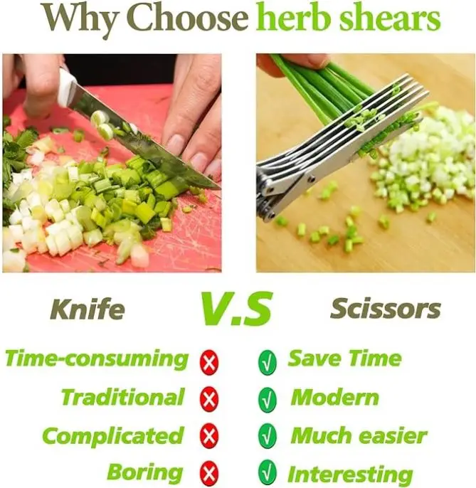 Multifunction Vegetable Kitchen Gadget Scissor Kitchen Herb Shear Cutter Stainless Steel 5 Blade Herb Scissor With Cleaning Comb