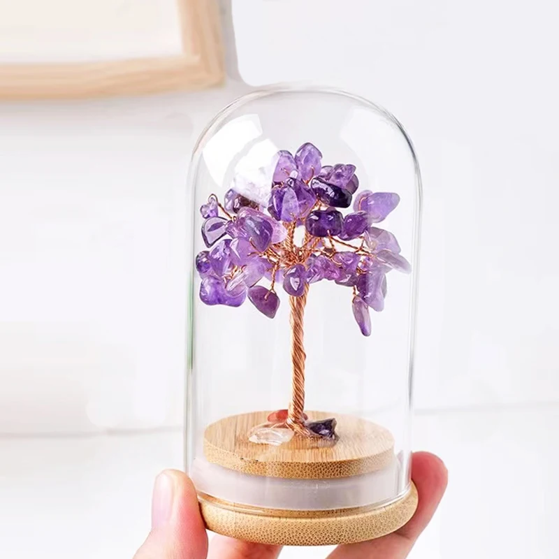 Wholesale Natural Crystal Glass Floating Bottle Tree Wishing bottle Gemstone Tree Healing Stone Lucky Drift Bottle Gift