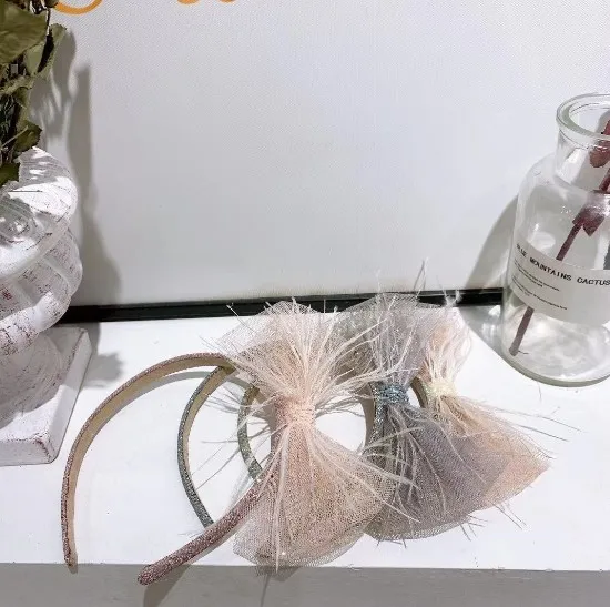 
Baby Children Girls Yarn headbands Hair Accessories Hair Decoration Bow Design with Feather 