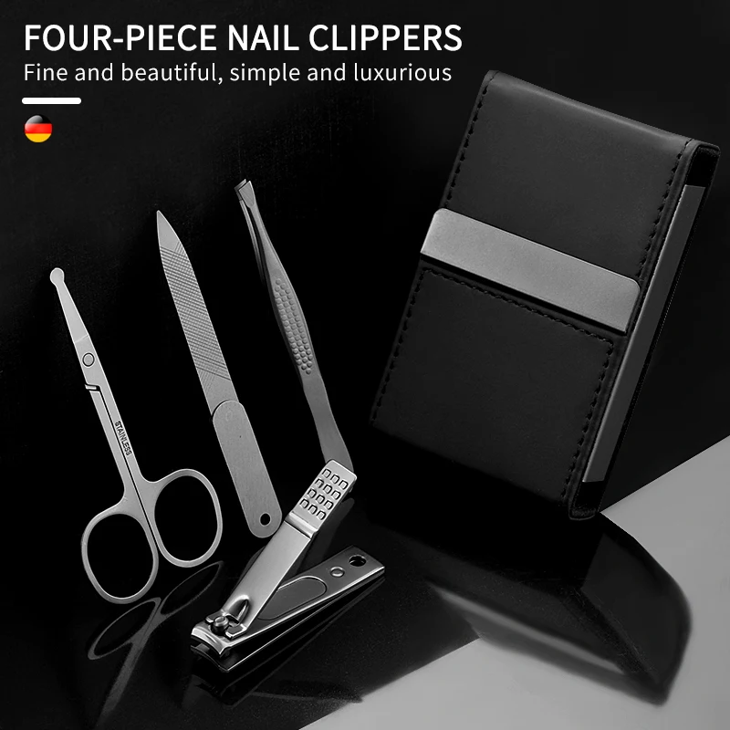 High Quality 4pcs Luxury Nail Clipper Tool Kit Male Manicure & Pedicure Set Portable Travel Nail Care Tools