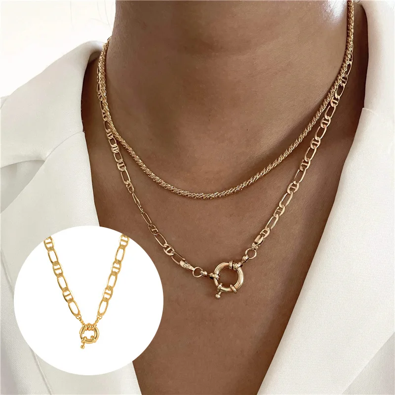 Personality Exaggerated Locket Pendant Necklace Hip-hop Cuban Chain Necklaces Punk Style Lock Clip Clavicle Chain Necklace