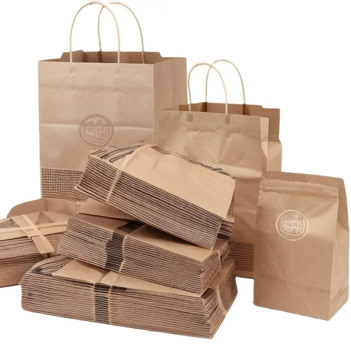 Paper Packaging For Foods Fast Food Take Away Restaurant Food Brown Paper Bag With Logo
