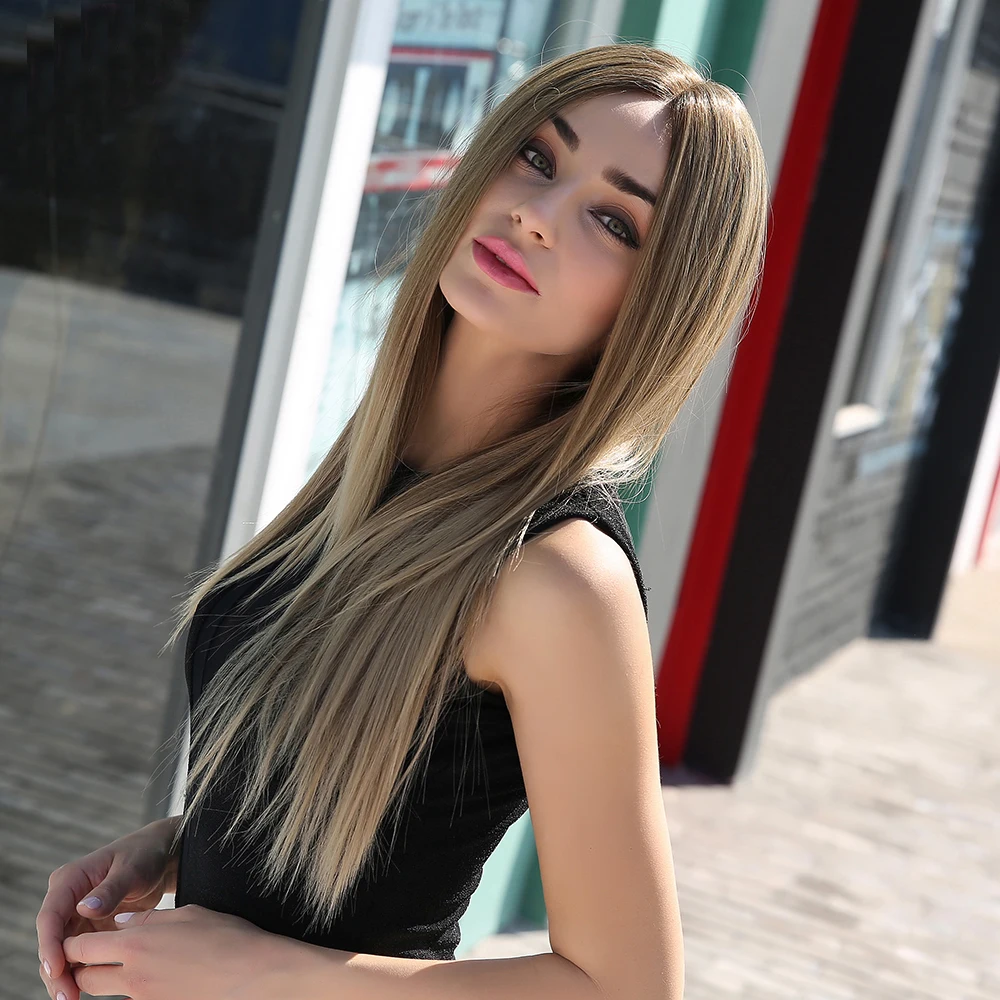 
BVR Mixed Brown Color Long Straight Hair Synthetic Lace Front Wig 