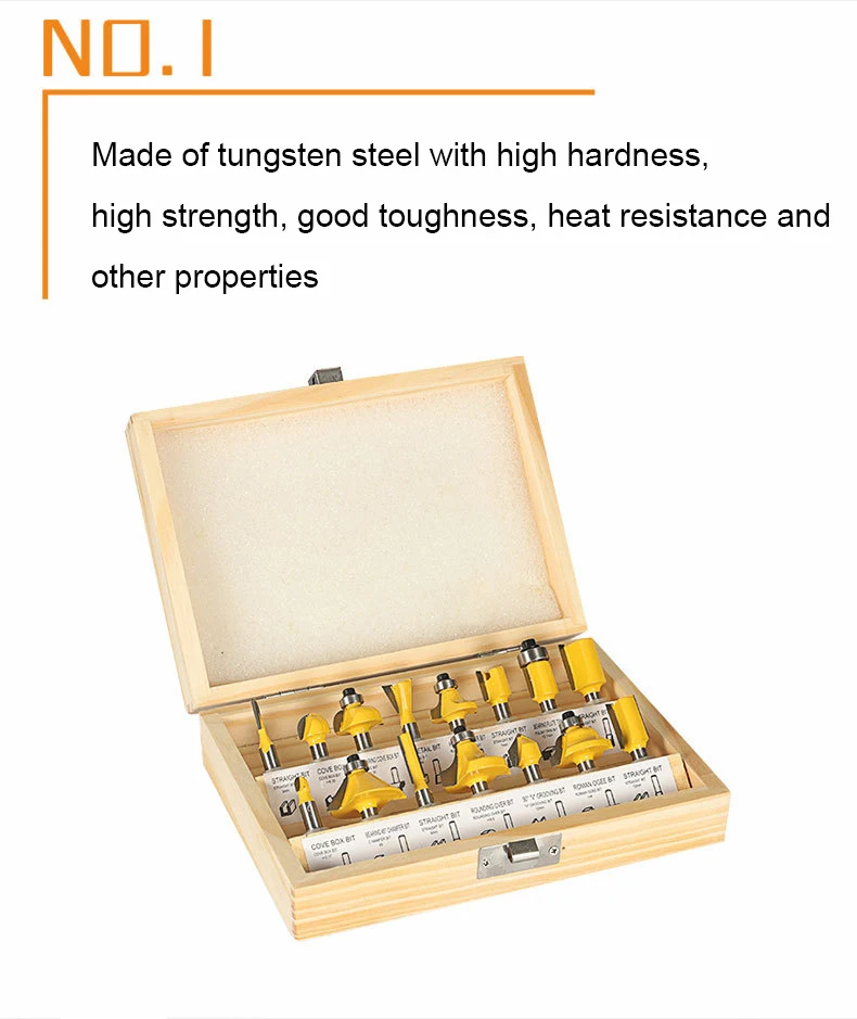 15pcs Woodworking 8mm Shank Router Bits Sets Cove Box Dovetail Chamfer Round Corner Straight Flute V Grooving Milling Cutter