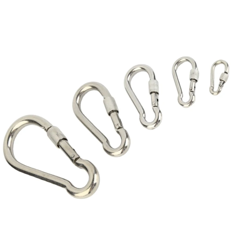 HXY Custom No MOQ 304 Sliding Carabiner Mini Carabiner Stainless Steel Carabiner Hook Spring Snap Hook With Nut For Climbing