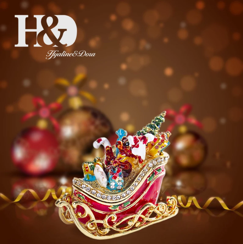 H&D Christmas Bear Decor Jewelled Enameled Trinket Box Christmas Gift Tabletop Ornament