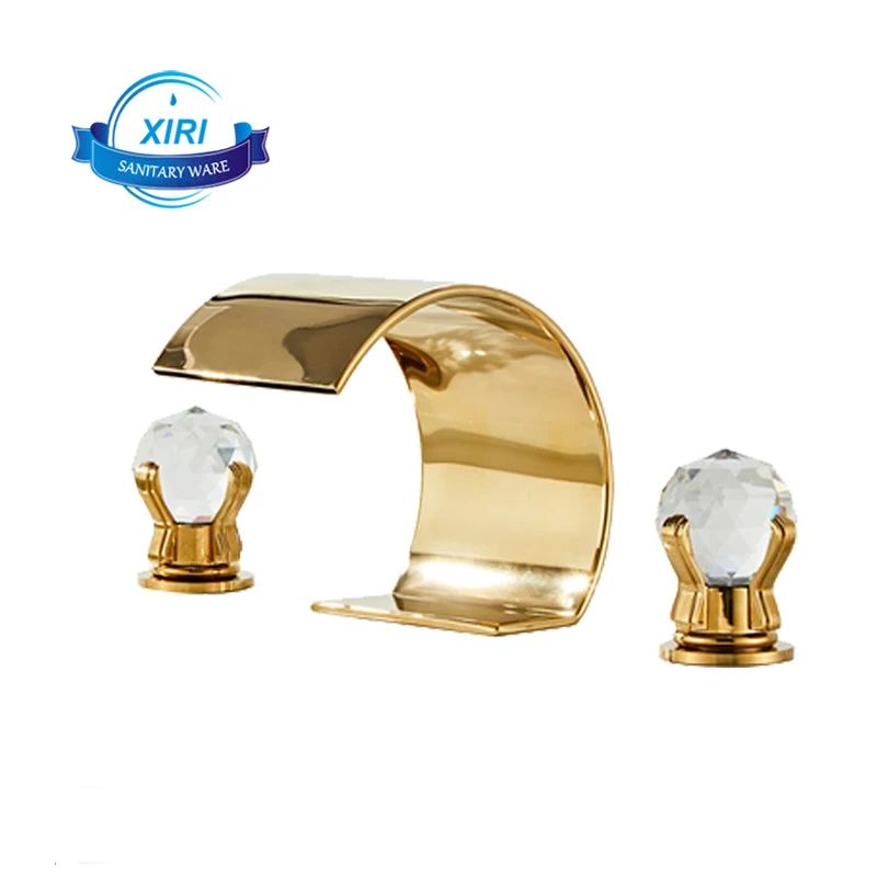 Luxury Style Gold Hot And Cold Three-Holes Basin Faucet Washbasin Bathroom Crystal Ball Split Three-Piece Deck Mount XR0175
