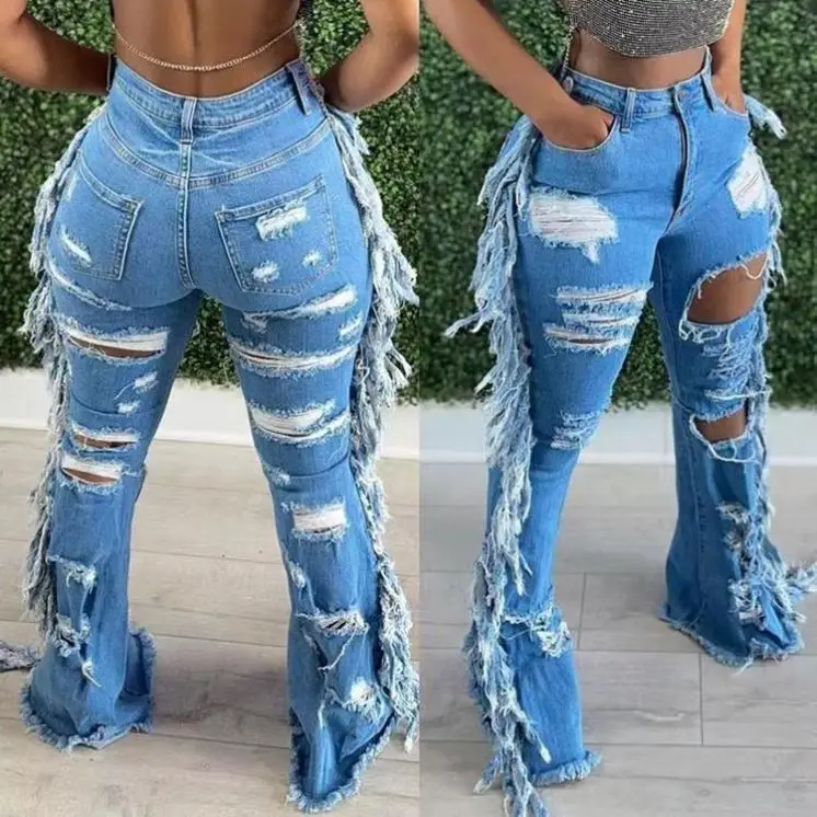 
2021 Womans Pants Stylish Hollow Out Design Fashionable Latest Denim Womens Fashion Jeans 