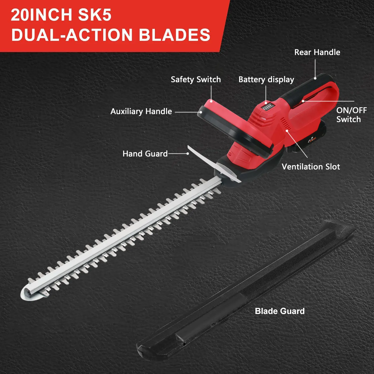 20V Cordless Hedge Trimmer 510mm Blade High Efficiency Hedge Trimmer Machine for Trimming Shrubs and Bushes