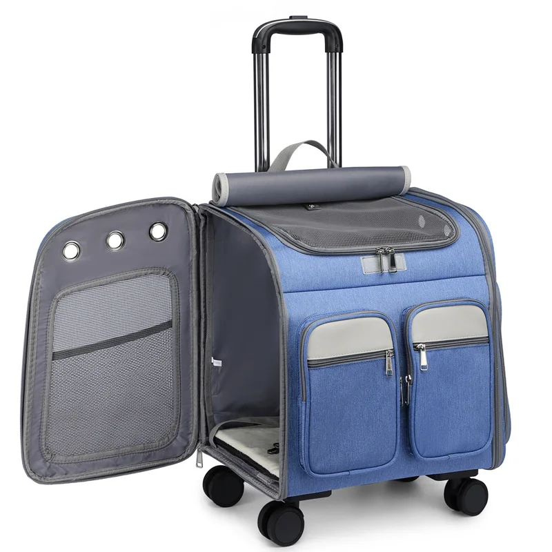 Foldable Pet Carrier Backpack Removeable Trolley Bag