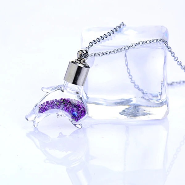 Dolphin Diy Cute Mini Clear  Glass Bottles Vials Jars Containers Small Wishing Bottle necklace gift pendant