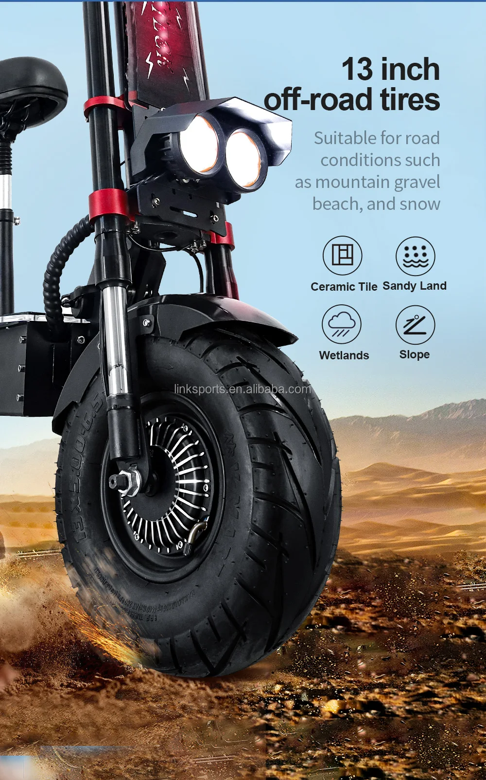Heavy long run large 13inch dual motor 64v 8000W electric off road electric scooter adult