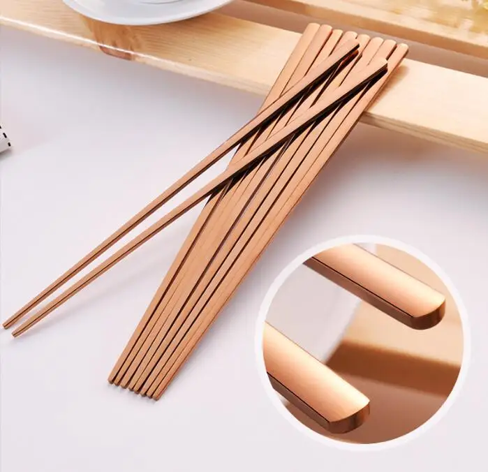 Wholesale 9.5 inch stainless steel square shape solid chopsticks