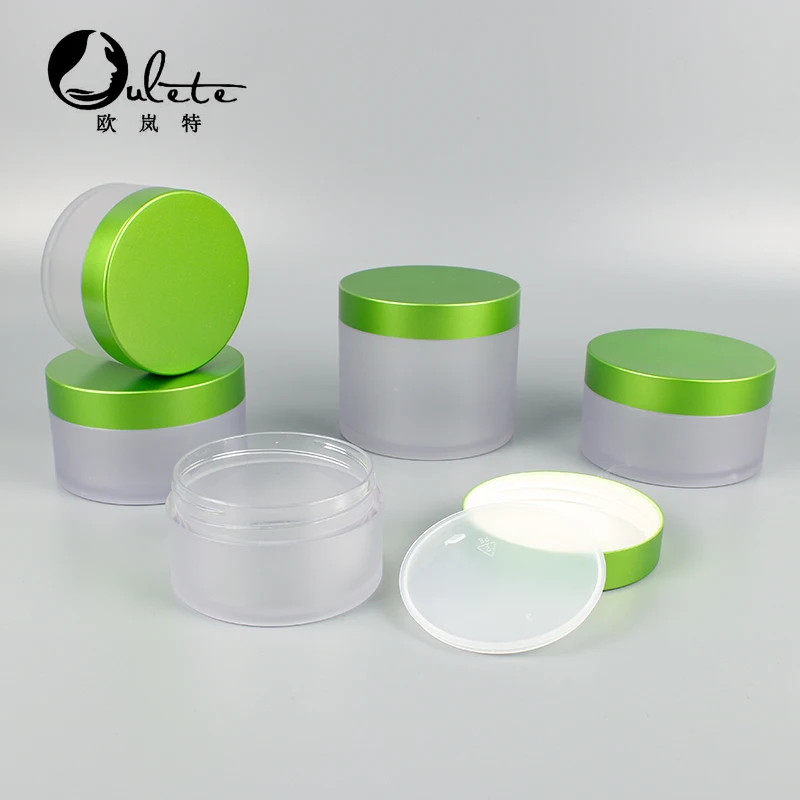50ml 100ml 120ml 150ml 250ml green high quality customized empty plastic cosmetic cream jar with silk screen printing