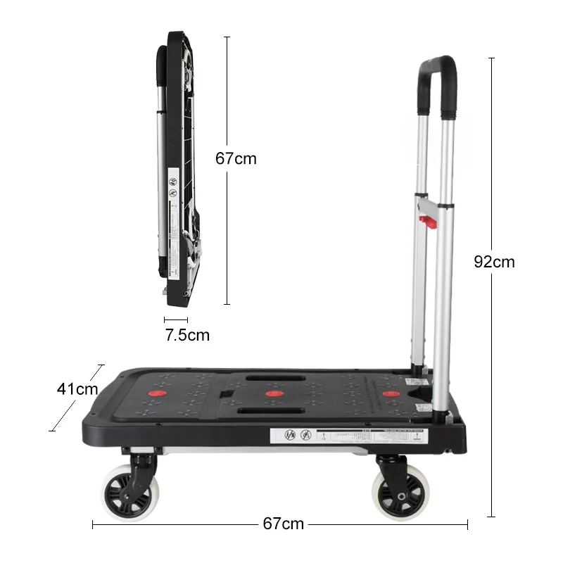 Four-wheel  heavy load platform aluminum  tough portable robust retractable flat dolly folding luggage hand trolley cart truck