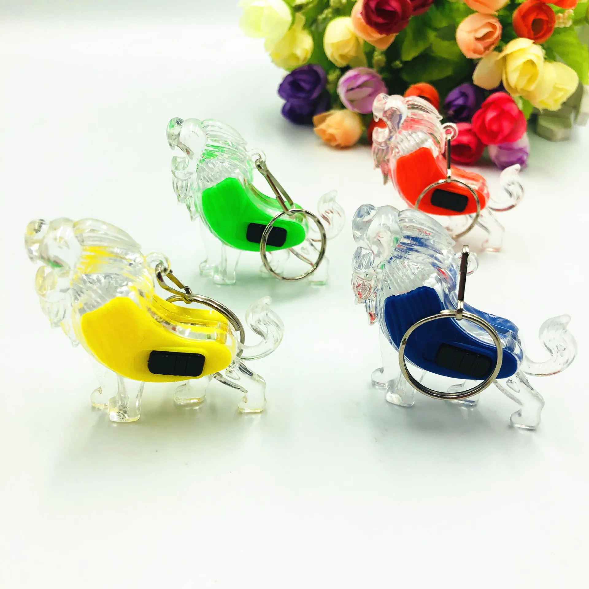 Wholesale Cute lion shape LED Flashlight keychain Multi function Keyring Emit light lamp Mini LED gifts