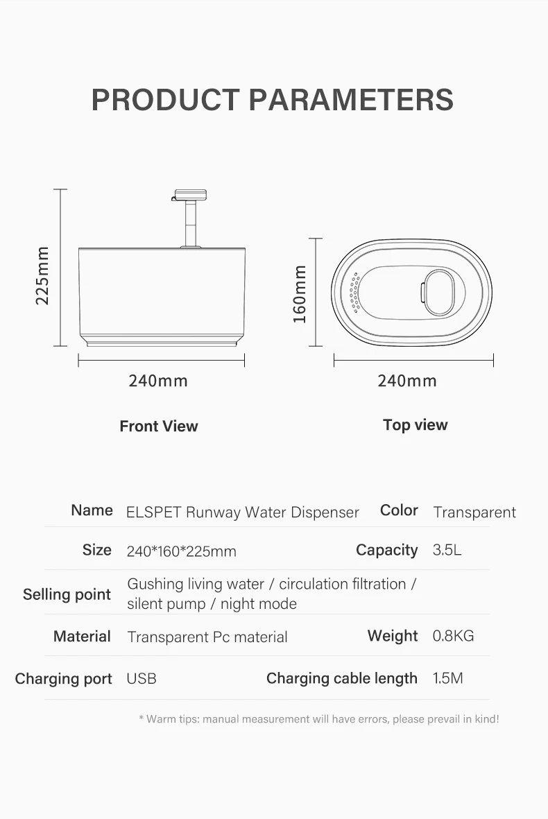 Automatic pet water dispenser Transparent Plastic Pet Feeder Water Food Cat Dog Bowl Pet drinker Water Fountain