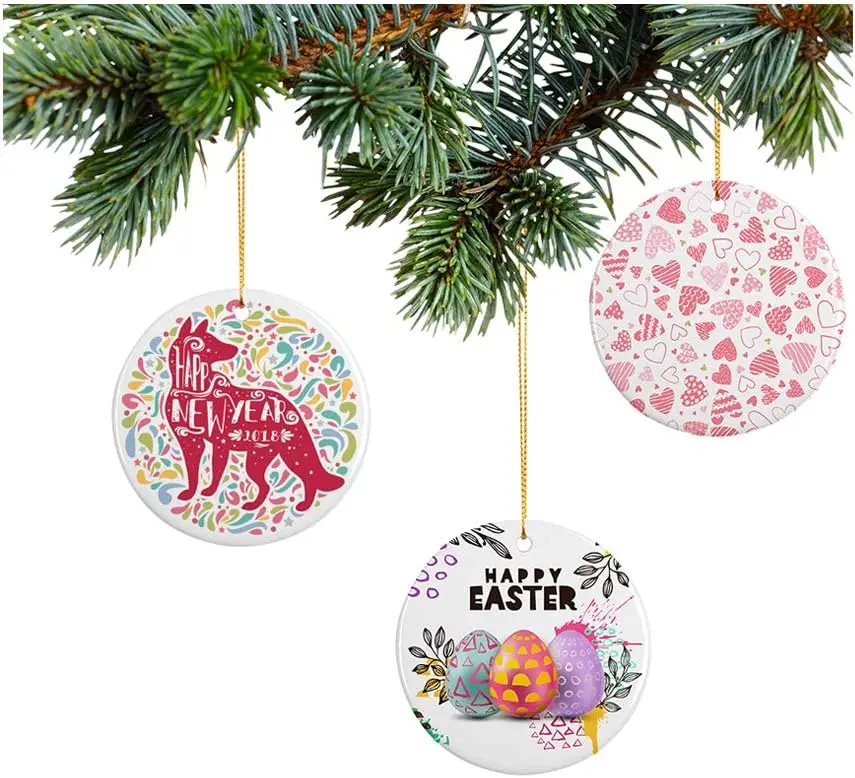 Sublimation Ceramic Ornament White 2.8 Inch Round Blank Ornament For Christmas Home Decor