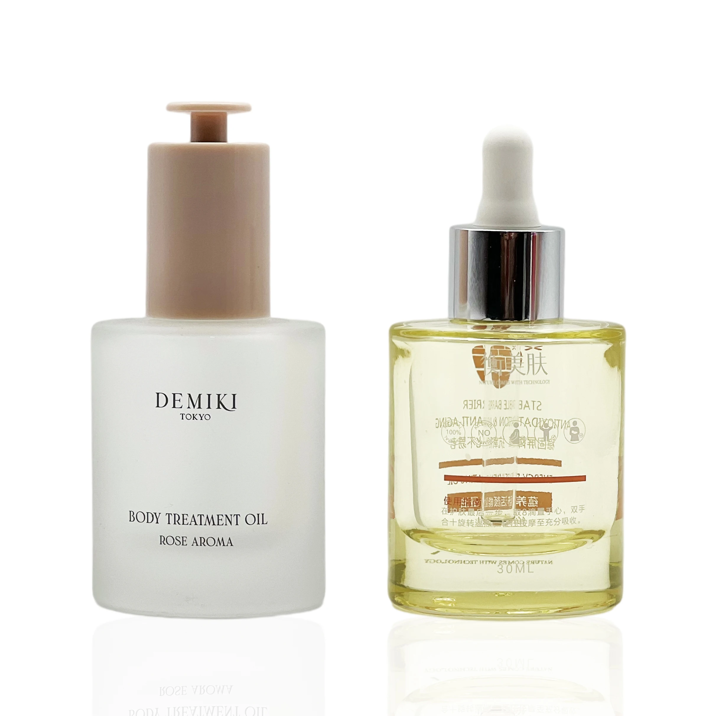 Luxury oval 1 oz 30ml serum essential oil bottles press type dropper cosmetic bottles glass