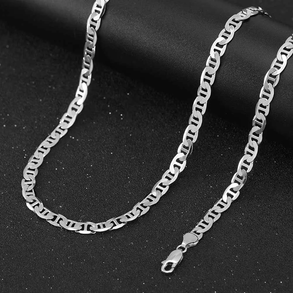 RINNTIN BSC78 Italian Solid 925 Sterling Silver 5.0mm Flat Mariner Chain Necklace for Women Men