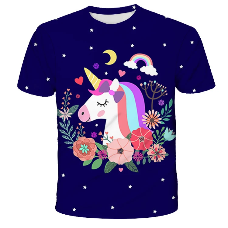 Summer Kids Clothing Cheap Boy Short Sleeve T-shirts With Unicorn For girls