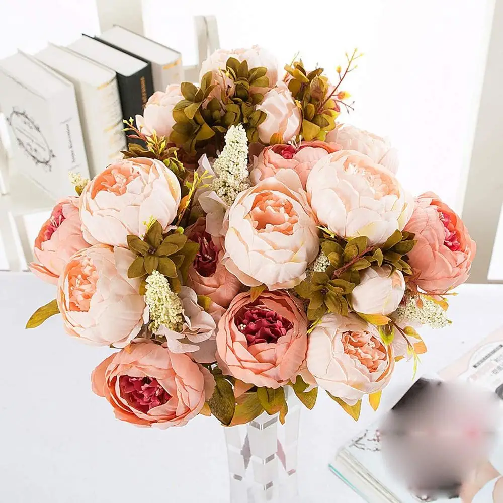 Wholesale 13 heads arrangements outdoor peony artificial Silk flower Wedding Party Home Decoration