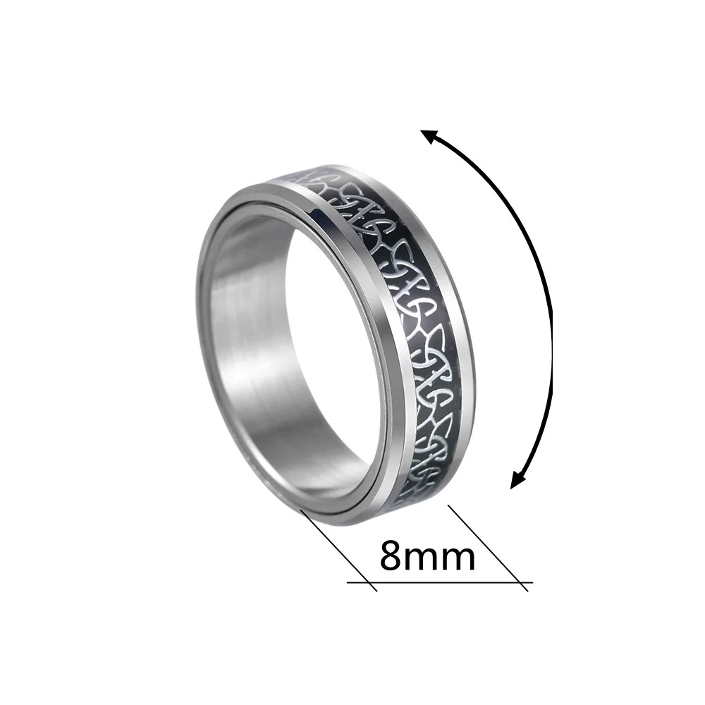 Hot Sale 8MM Rotatable Stainless Steel Men Ring Norse Viking Celtic Triangle Knot Anxiety Fidget Rings Relieve Stress