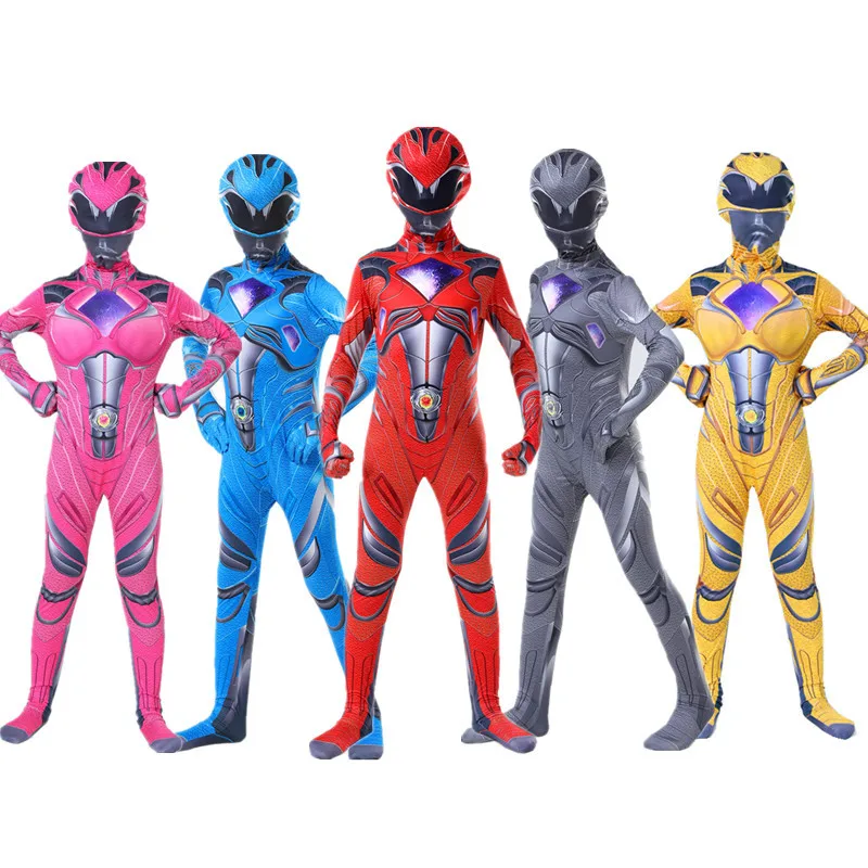 
JCOSTNG Power Mecha Five Beast Costume Kid Mystic Force Superhero Red Ranger Halloween Carnival Suit 