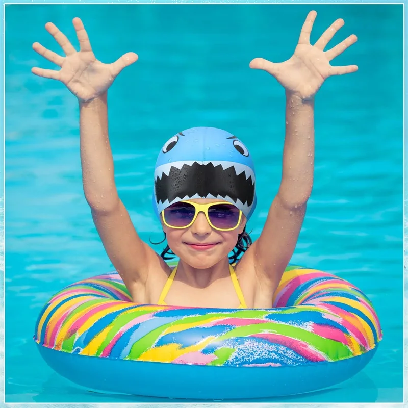 100% Silicone Cartoon Fish Shark Kids Children Waterproof High Elastic Swim Pool Hat Swimming Caps Swim Cap