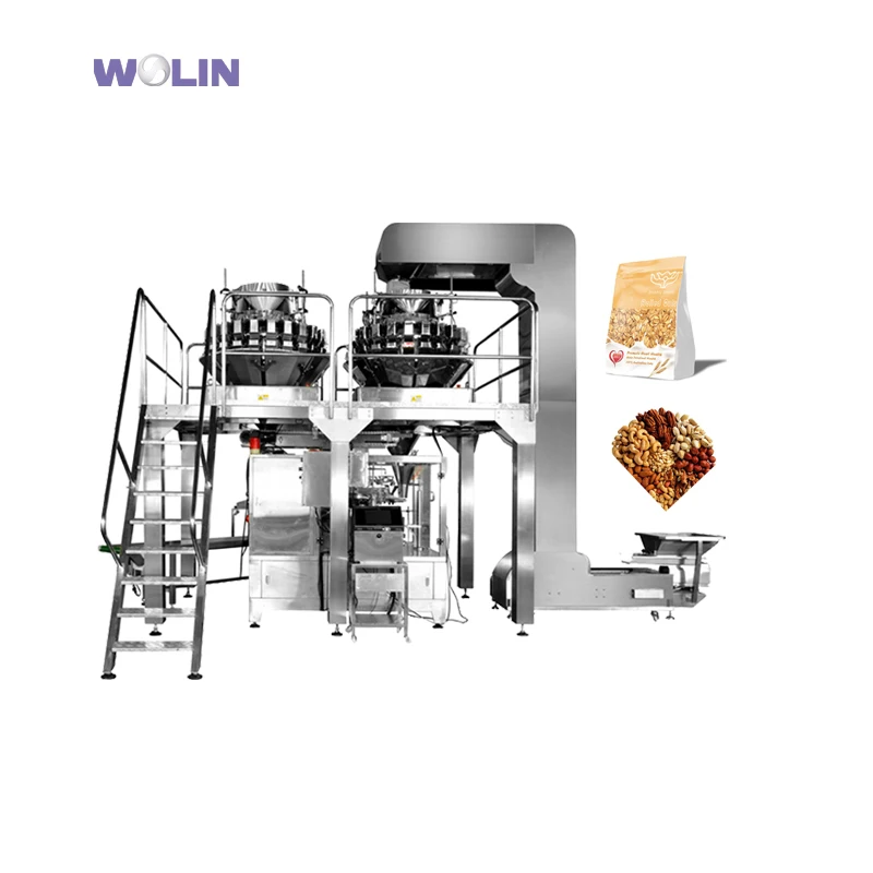 Weighlin full 2 24 head weight filler rotating rotary 8 station pouch packing machine packaging line mixed oats nuts snacks