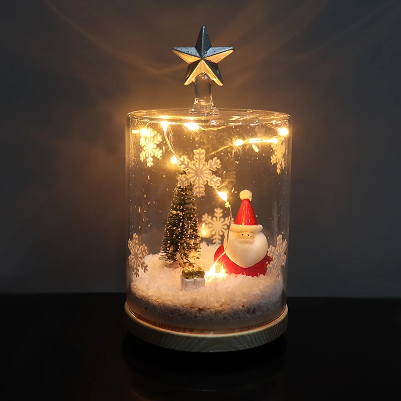 Five-pointed star candlestick Christmas snow light Glass candle holder carved glass candle jar